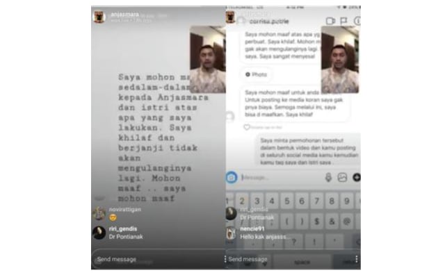 Percakapan Anjasmara dengan netizen yang mem-bully Dian Nitami. (Foto: instagram/anjasmara)