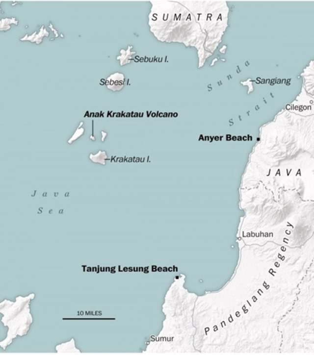 Peta lokasi penelitian pasca-tsunami di pesisir barat Selat Sunda. (Foto: Dok. KKP)