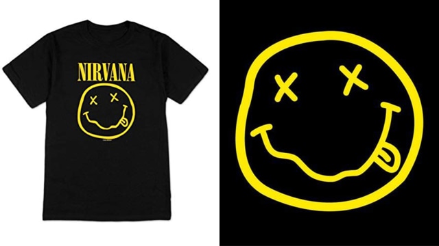 Kaos Nirvana dengan logo ikonisnya. Foto: Amazon, Nirvana