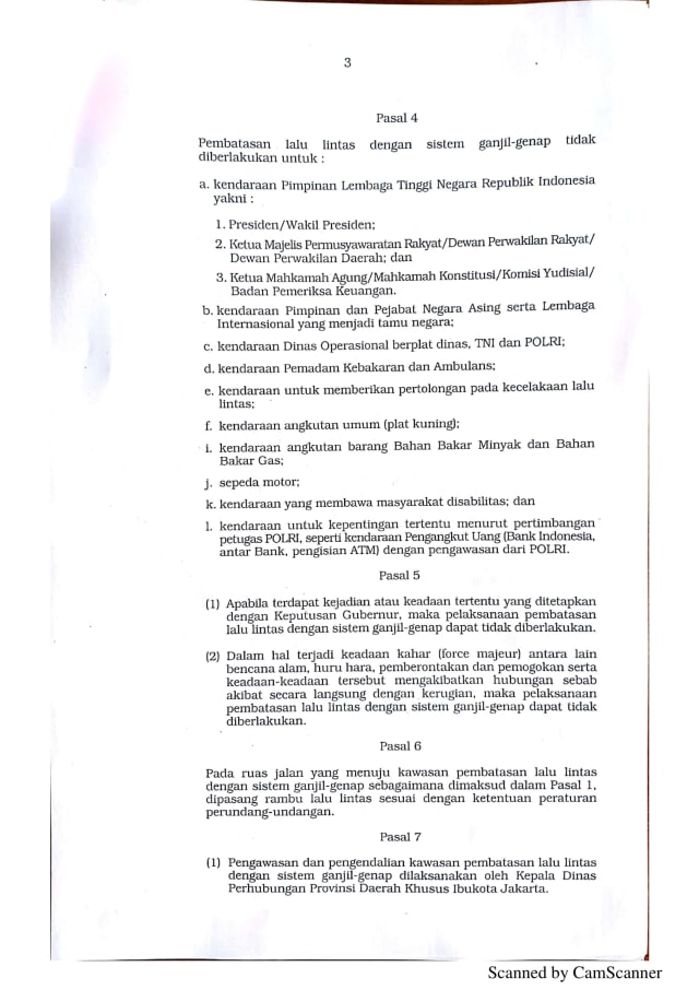 Peraturan Gubernur terkait ganjil genap di Jakarta. (Foto: Dok. Pemprov DKI Jakarta)