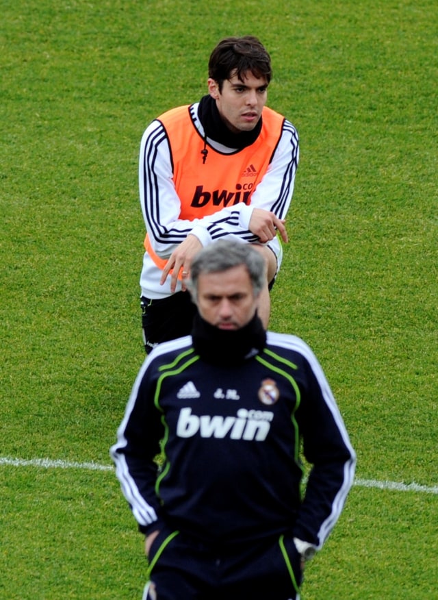 Kaka dan Jose Mourinho di sebuah sesi latihan Real Madrid. (Foto: AFP/Dominique Faget)