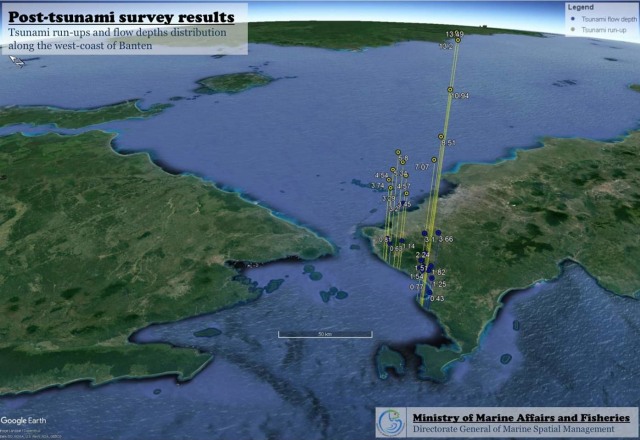 Simulasi ketinggian Tsunami Selat Sunda yang mencapai 13 meter. (Foto: Dok. KKP)