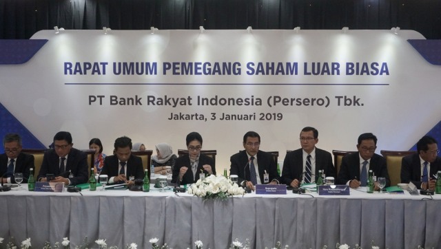 Keterangan pers terkait hasil rapat umum pemegang saham luar biasa (RSUPLB) Bank Rakyat Indonesia (BRI) di Gedung BRI, Jakarta, Kamis (3/1). (Foto: Fanny Kusumawardhani/kumparan)