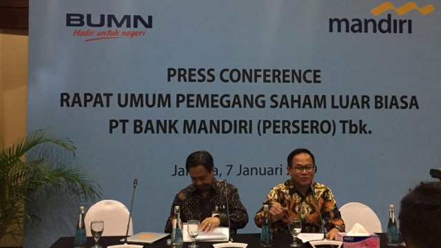 Press Conference Rapat Umum Pemegang Saham Luar Biasa Bank Mandiri, Senin (7/1). (Foto: Selfy Sandra Momongan/kumparan)
