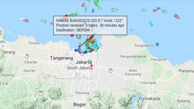 Posisi Kapal Namse Bangdzod tanggal 7 Januari  2019 berdasarkan MarineTraffic. (Foto: marinetraffic)