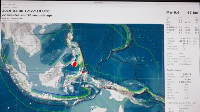Catatan gempa di Laut Maluku, Senin (7/1). (Foto: Dok: Dr. Daryono)