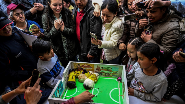 Warga melihat pertunjukan marmut di pasar Pasto, Kolombia. (Foto: AFP/JUAN BARRETO)