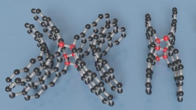 Ilustrasi ikatan kimia pada karbon bentuk baru yang sekeras intan dan selentur karet. (Foto: Timothy Strobel via Carnegie Science)