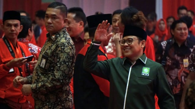 Muhaimin Iskandar (kanan) saat menghadiri perayaan HUT ke-46 PDI Perjuangan di JIExpo Kemayoran, Jakarta, Kamis (10/1). (Foto: Nugroho Sejati/kumparan)