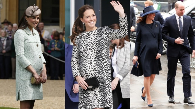 Penampilan Kate Middleton saat hamil ketiga anaknya. (Foto: Olivia Harris, Daniel Leal-Olivas, Suzanne Plunkett/ AFP)