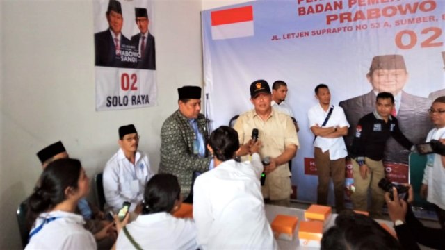 Pers rilis peresmian Kantor Pusat Badan Pemenangan Nasional (BPN) Prabowo-Sandi di Solo, Jawa Tengah. (Foto: kumparan)
