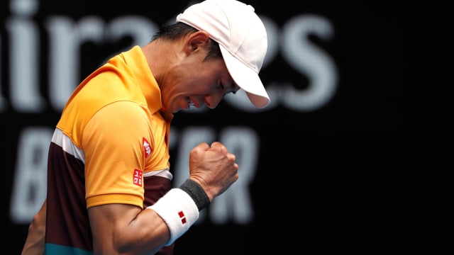 Kei Nishikori menjejak ke babak kedua Australia Terbuka 2019. (Foto:  REUTERS/Kim Kyung-Hoon)