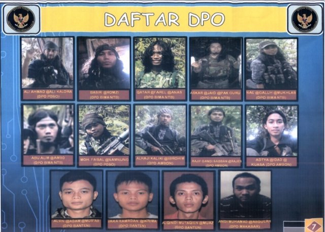 Daftar Pencarian Orang (DPO) terduga teroris Poso di Mapolda Sulawesi Tengah di Palu