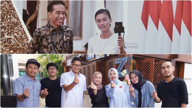 Jokowi dan Agnezmo - Sandi Uno dan Nissa Sabyan (Foto: Instagram @agnezmo dan @nissa_sabyan)
