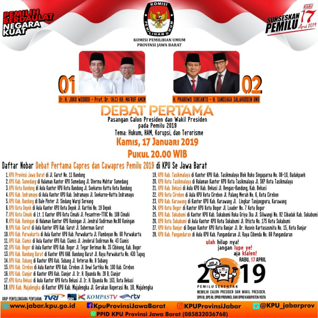 Kantor KPU se-Jawa Barat Gelar Nobar Debat Capres 2019