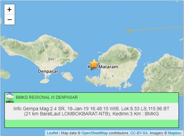 Gempa di Lombok 2.4 SR, Jumat (18/1). (Foto: DOK. BMKG)