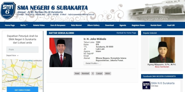 Presiden Joko Widodo tertulis sebagai alumni SMAN 6 Surakarta. (Foto: Dok. SMAN 6 Surakarta)
