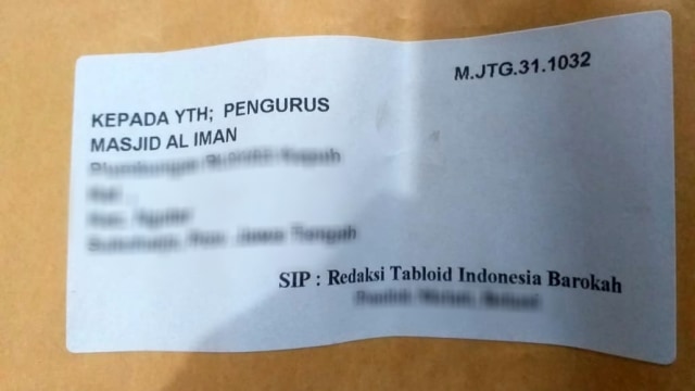 Tanda kirim dari Tabloid Indonesia Barokah ke Masjid di Jawa Tengah. (Foto: Dok. Istimewa)