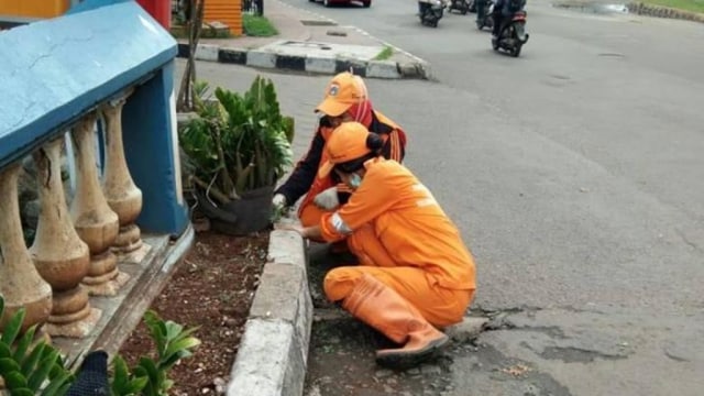 Sellha Purba, pasukan oranye Kelurahan Kelapa Gading Timur saat bekerja. (Foto: kumparan/Facebook/Sellha Purba)