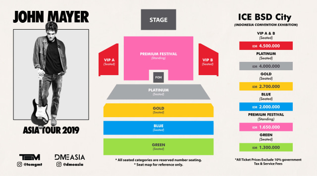 Harga tiket dan denah konser John Mayer di Jakarta. (Foto:  Image Dynamics)
