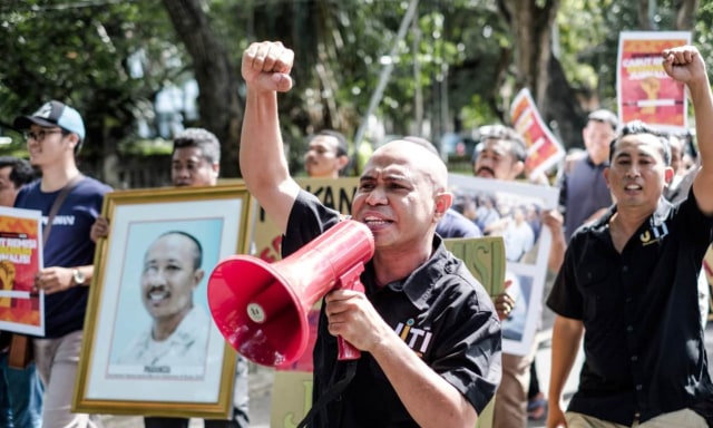 Aksi jurnalis Bali menolak remisi bagi pembunuh wartawan AA Prabangsa, Jum'at (25/1)- kanalbali/LSU