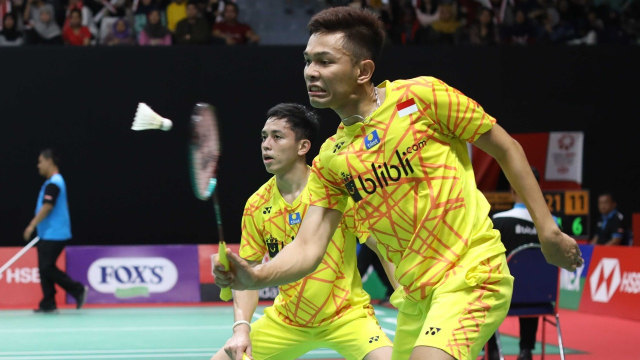 Fajar/Rian kalah dari Marcus/Kevin di perempat final Indonesia Masters 2019. (Foto: Dok. PBSI)