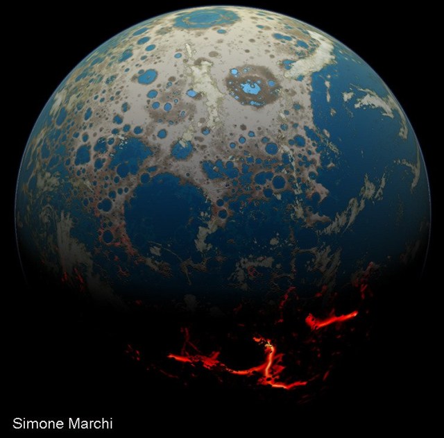Ilustrasi Bumi 4 miliar tahun lalu. (Foto: Simone Marchi via USRA.)