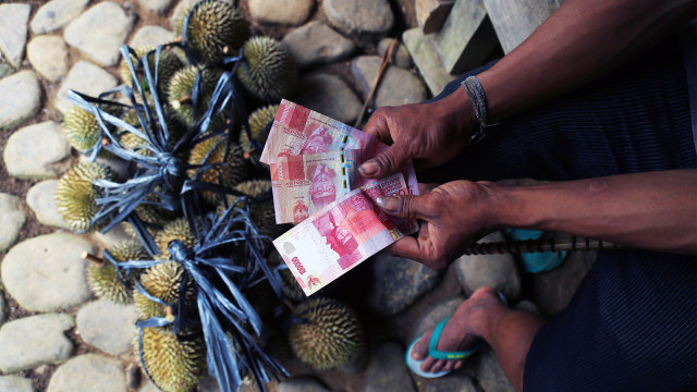 Warga menunjukan uang hasil penjualan puluhan duren. (Foto: Aditia Noviansyah/kumparan)