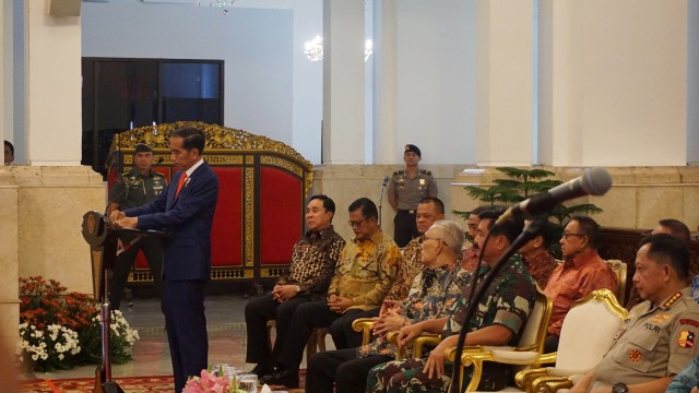 Presiden Jokowi saat gelar Rapat Pimpinan TNI-Polri di Istana Negara, Selasa (29/1).
 (Foto: Yudhistira Amran Saleh/kumparan)