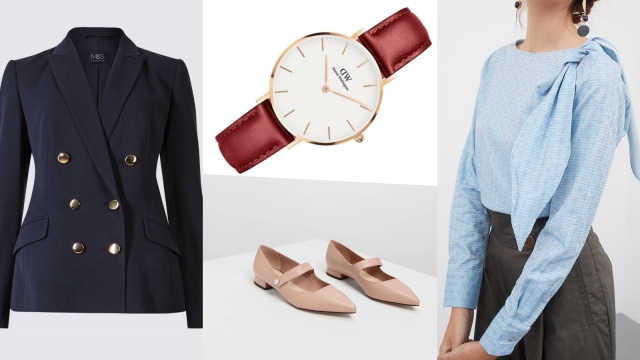 Empat fashion items dengan warna yang dapat membuat Anda sukses saat wawancara kerja. (Foto: dok. Marks & Spencer, Daniel Wellington, Charle & Keith, Berrybenka)