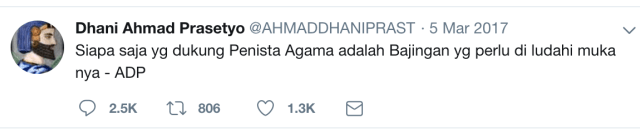 Twit Ahmad Dhani yang membuatnya divonis dalam kasus ujaran kebencian  (Foto: Twitter)