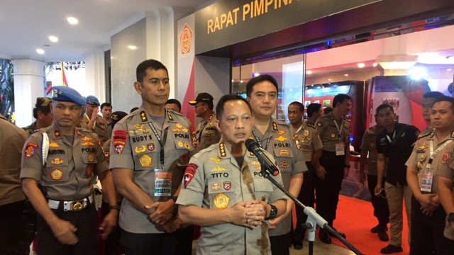 Kapolri Jenderal Pol Tito Karnavian di Rapat Pimpinan TNI-Polri, Selasa (29/1). (Foto: Raga Imam/kumparan )