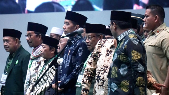 Presiden Jokowi hadir di acara Hari Lahir ke-93 NU di JCC Senayan, Jakarta, Kamis (31/1). (Foto: Nugroho Sejati/kumparan )