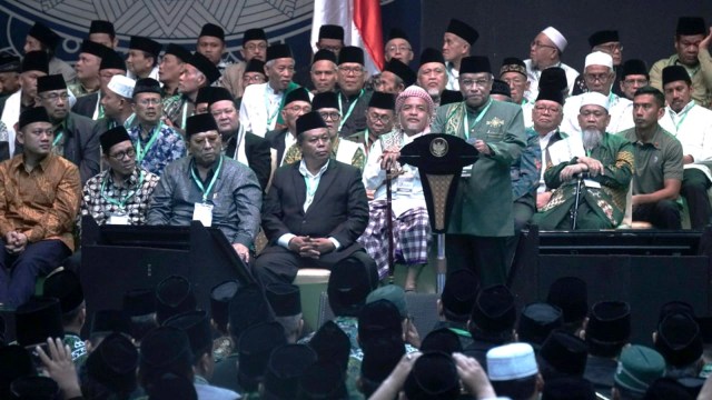 KH. Said Aqil Siradj memberikan sambutannya di acara Hari Lahir ke-93 NU di JCC Senayan, Jakarta, Kamis (31/1). (Foto: Nugroho Sejati/kumparan )