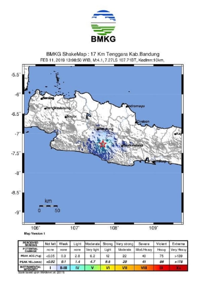 Sumber gempa bumi di Kabupaten Bandung. (BMKG)