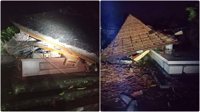 Bangunan yang rusak akibat diterjang angin puting beliung di Dusun Sema Agung, Desa Tusan, Kecamatan Banjarangkan, Kabupaten Klungklung, Bali. Foto: Dok. BPBD Klungklung