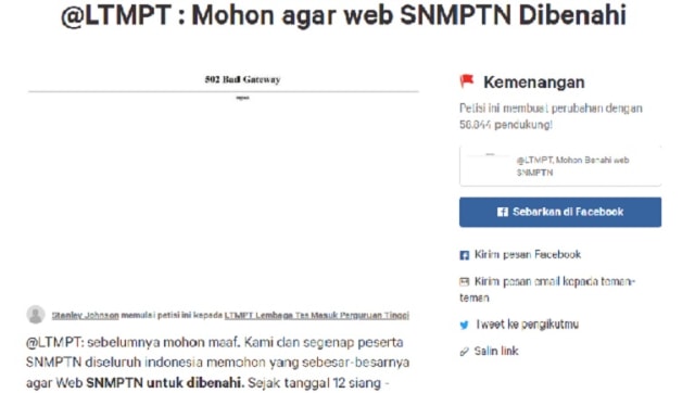 Petisi online SNMPTN di Change.org