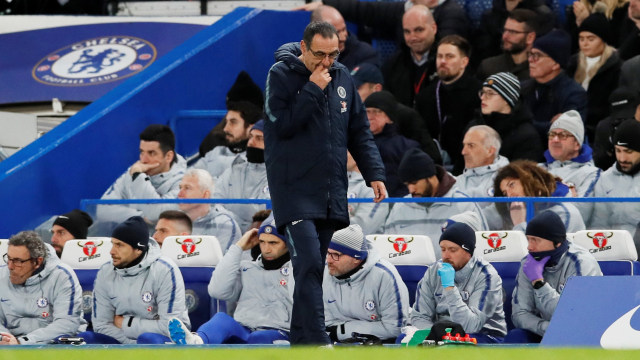 Maurizio Sarri di laga Chelsea vs Manchester United. Foto: REUTERS/David Klein