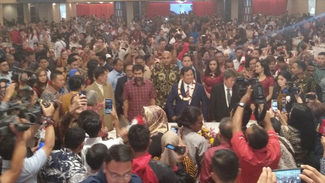 Capres nomor 02 Prabowo Subianto tiba di acara ramah-tamah dengan pengusaha dan warga Tionghoa di Medan. Foto: Rahmat Utomo/kumparan