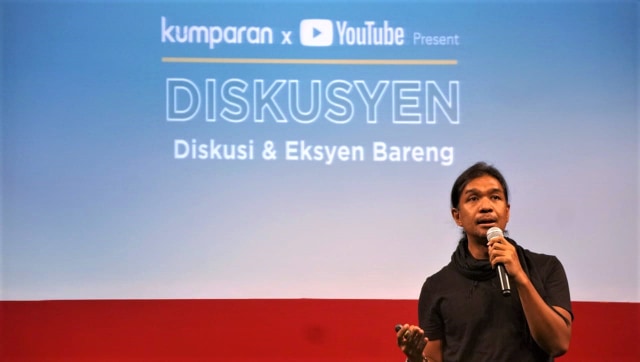 Sutradara dan Penata Artistik, Dimas Djayadiningrat saat menjadi pembicara di kumparan Diskusyen di Salihara, Jakarta. Foto: Nugroho Sejati/kumparan