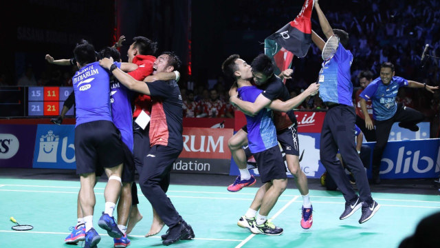 Perayaan juara Djarum Kudus di Superliga Badminton 2019 Foto: Dok. PBSI