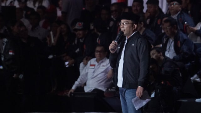Ridwan Kamil saat berbicara di pidato kebangsaan Jokowi di SICC Sentul, Bogor, Minggu (24/2/2019). Foto: Fanny Kusumawardhani/kumparan