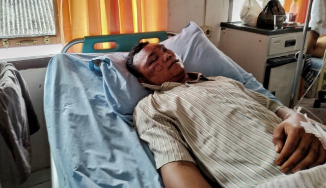 Haris yang merupakan korban dugaan salah tangkap oknum polisi di Sumsel saat menjalani perawatan di RS Bhayangkaran (Urban Id)