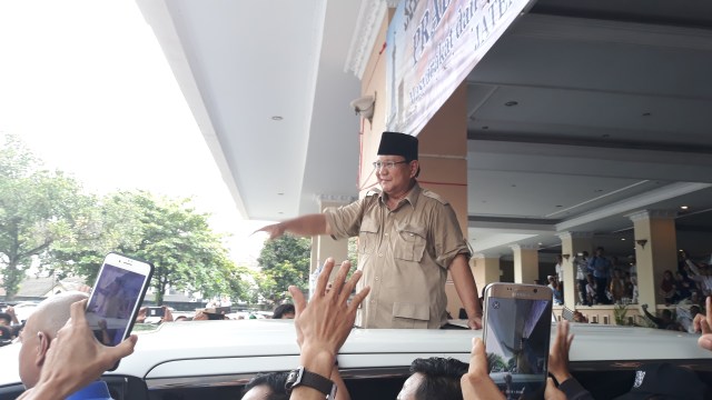 Capres nomor urut 02, Prabowo Subianto, saat hadiri acara di Yogyakarta, Rabu (27/2/2019). Foto: ken