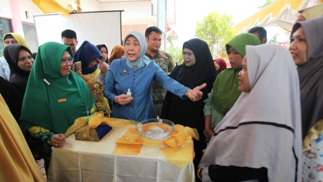 Bupati Barito Kuala Hj Noormiliyani AS ketika pencanangan gerakan PSN di Puskesmas Berangas, Kamis (28/2). Foto: Humpro Setdakab Batola