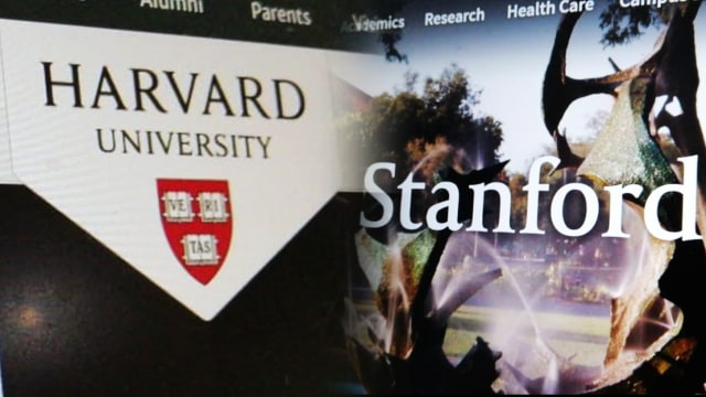 Logo Harvard University dan Stanford University. Foto: Abil Achmad Akbar/kumparan