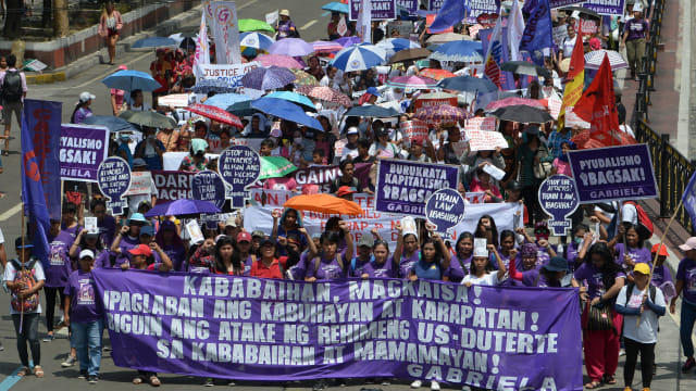 Demo Hari Perempuan Internasional di Manila, Filipina Foto: AFP/Ted Aljibe