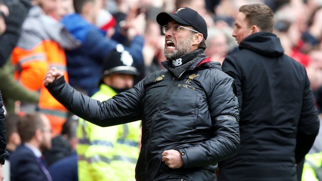Juergen Klopp merayakan gol yang dicetak Liverpool ke gawang Burnley. Foto: Reuters/Andrew Yates