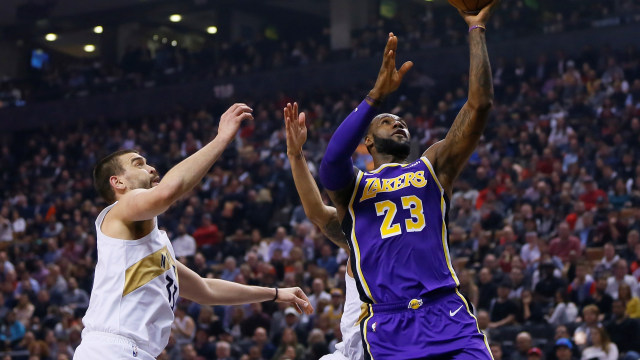 Bintang Lakers, LeBron James, di laga melawan Raptors Foto: John E. Sokolowski-USA TODAY Sports