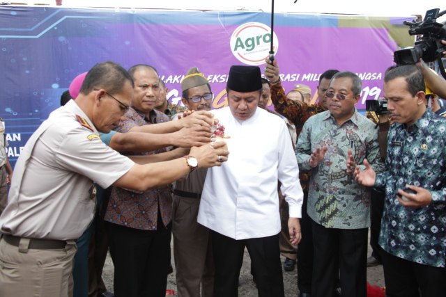 Gubernur Sumsel Herman Deru saat lounching ekspor pertanian di Pelabuhan Boom Baru Palembang (Urban Id)